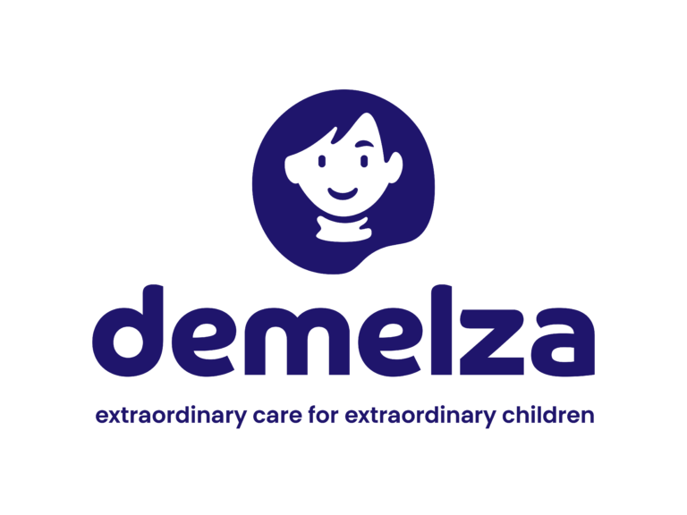 Secondary Demelza logo square navy with strapline 768x576